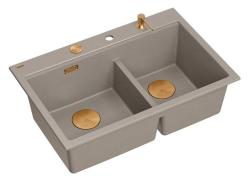 Quadri Hard Rock Dupla Pia de Granito Taupe de Montagem 76x50 cm com Plug de Cobre e Acessórios 1208971391