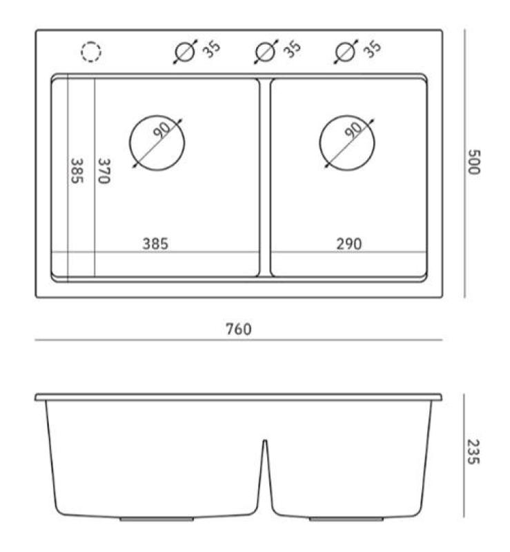 Quadri Hard Rock Dupla Pia de Granito Branco 76x50 cm com Plugue Dourado e acessórios 1208971392