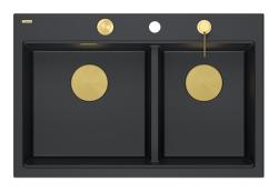 Quadri Hard Rock Dupla Pia de Granito Preto 76x50 cm com plugue dourado e acessórios 1208971395