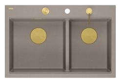Quadri Hard Rock Dupla Pia de Granito Taupe 76x50 cm com Plugue Dourado e Acessórios 1208971396