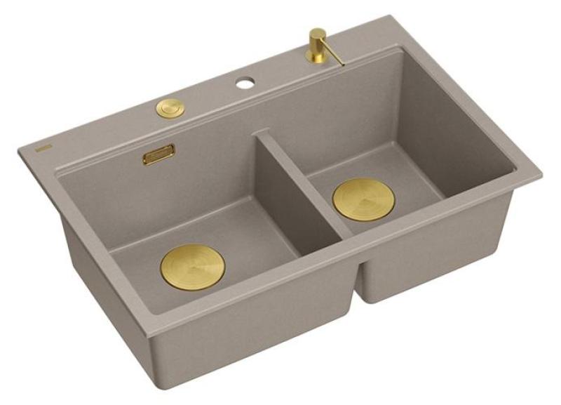 Quadri Hard Rock Dupla Pia de Granito Taupe 76x50 cm com Plugue Dourado e Acessórios 1208971396