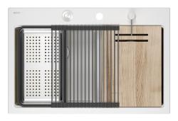 Quadri Hard Rock Dupla Pia de Granito Branco 76x50 cm com plugue de aço inoxidável e acessórios 1208971398