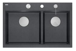 Quadri Hard Rock Pia Dupla Antracite Granito 76x50 cm com plugue de aço inoxidável e acessórios 1208971399