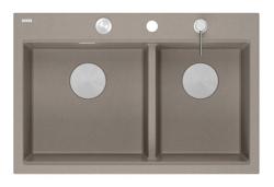 Quadri Hard Rock Duplo Taupe Granito Pia de Embutir 76x50 cm com plugue de aço inoxidável e acessórios 1208971402