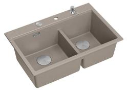 Quadri Hard Rock Duplo Taupe Granito Pia de Embutir 76x50 cm com plugue de aço inoxidável e acessórios 1208971402