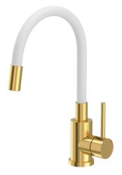 Torneira de cozinha Quadri Bristol dourada com bico flexível branco 1208971408