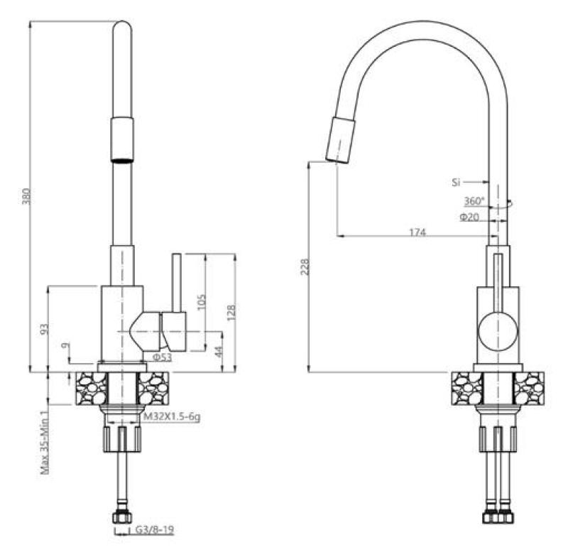 Torneira de cozinha Quadri Bristol dourada com bico flexível branco 1208971408