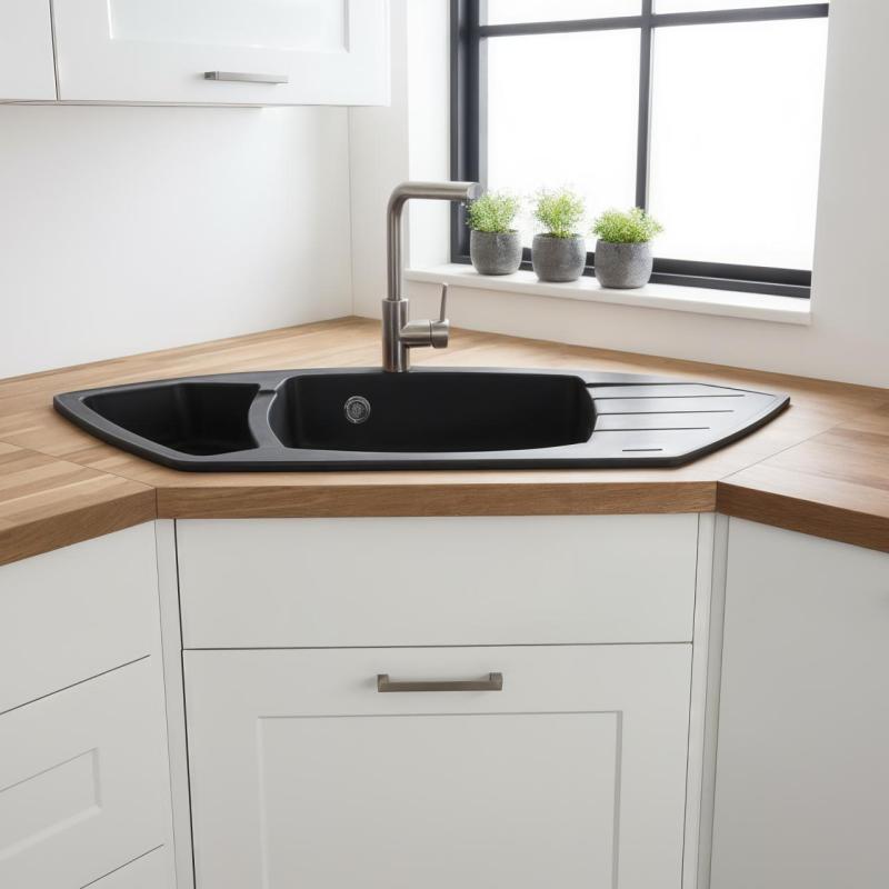 Graniteland Monte Granito preto Pia de canto de superfície 901x538mm com Plug de aço inoxidável 1208971413