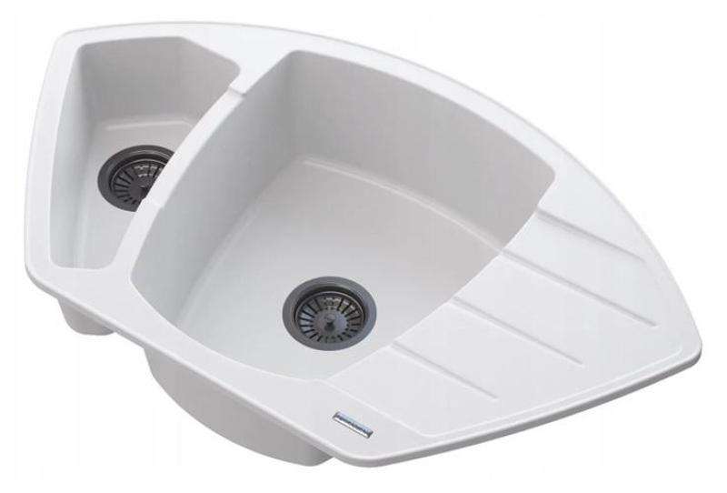 Graniteland Monte Pia de Canto em Granito Branco de montagem superior 901x538mm com Plug de Aço Inoxidável 1208971415