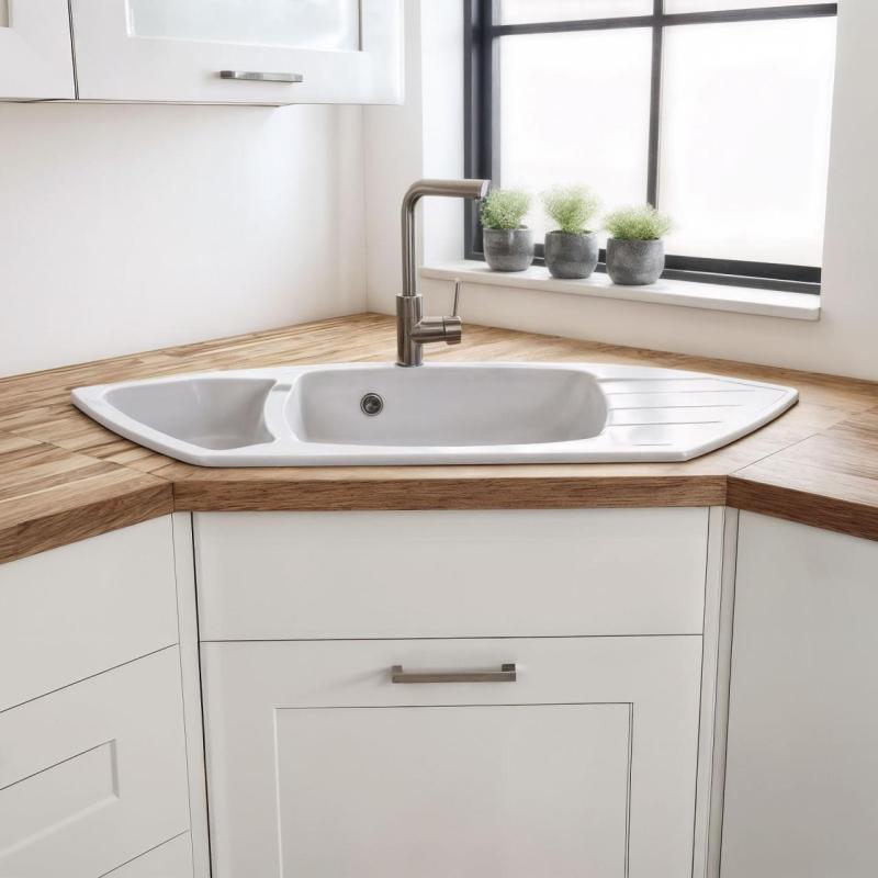 Graniteland Monte Pia de Canto em Granito Branco de montagem superior 901x538mm com Plug de Aço Inoxidável 1208971415