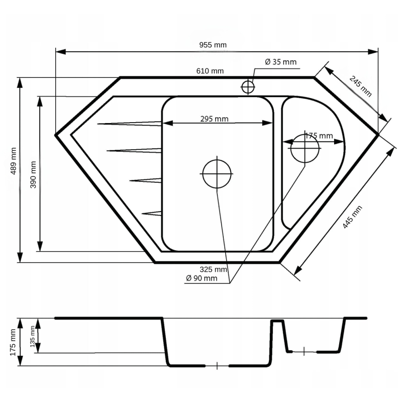Graniteland Amiata Pia de canto em granito bege, montagem sobre bancada, 955 x 489 mm, com tampão em aço inoxidável 1208971417
