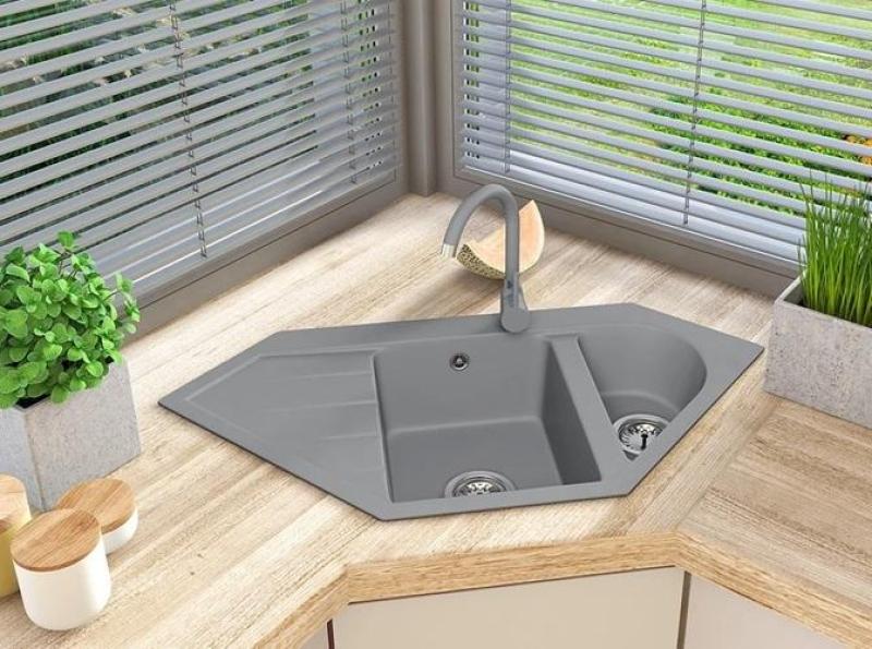 Graniteland Amiata Granito cinza Pia de canto embutida 965x496mm com Plug de Aço Inoxidável 1208971419