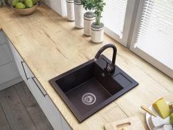 Graniteland Prest Bancada de Granito Ardósia com aparência de pedra dura, pia Tapwing com furo para torneira, montagem de 400x500mm com Plug de Aço Inoxidável 1208971420