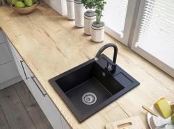 Graniteland Prest Pia de granito preta Tapwing com furo para torneira de superfície 400x500mm com Plug de aço inoxidável 1208971421