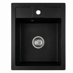 Graniteland Prest Pia de granito preta Tapwing com furo para torneira de superfície 400x500mm com Plug de aço inoxidável 1208971421