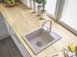 Graniteland Prest Bacia de enxágue em granito bege Tapwing com furo para torneira de montagem 400x500mm com Plugue de Aço Inoxidável 1208971422