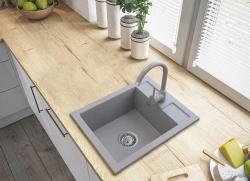 Graniteland Preste Bacia de granito cinza Tapwing com furo para torneira montagem em superfície 400x500mm com Plug de Aço Inoxidável 1208971425
