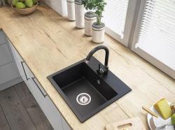 Graniteland Nera Pia de Granito 45x42 cm Look de Ardósia Dura Instalação com Furo para Torneira e Plug de Aço Inoxidável 1208971432
