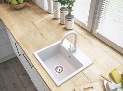 Graniteland Nera Pia de Granito 45x42 cm Branco Superior com Furo para Torneira e Plugue de Aço Inoxidável 1208971435