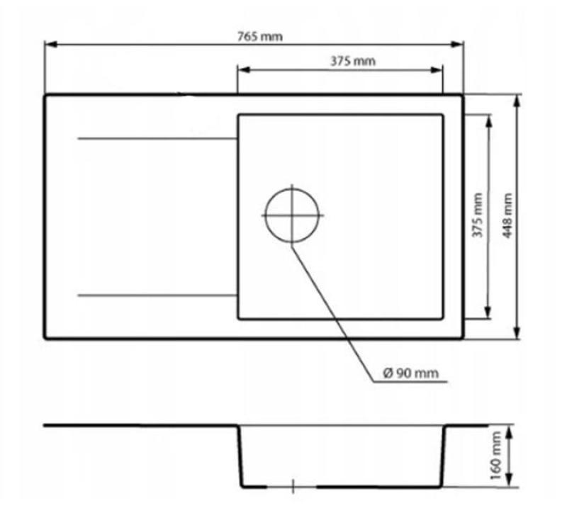 Graniteland Liri Granito Ardósia com aspecto de pedra dura, pia com área de escorrimento 765x448 mm 1208971437