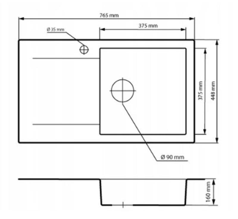 Graniteland Liri Granitos Pia preta com área de escorrimento 765x448 mm 1208971438