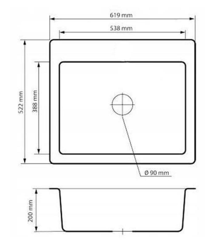 Graniteland Vastone Pia de Granito 619x522 mm Aparência de Ardósia Azul Construção com Furo para Torneira e Plugue de Aço Inoxidável 1208971442