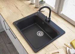 Graniteland Vastone Pia Granito 619x522 mm Preto com Furo para Torneira e Plugue de Aço Inoxidável 1208971443