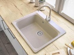 Graniteland Vastone Pia de Granito 619x522 mm Bege de Superfície com Furo para Torneira e Plugue de Aço Inoxidável 1208971444