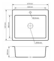 Graniteland Vastone Pia de Granito 619x522 mm Branco com Furo para Torneira e Plugue de Aço Inoxidável 1208971445