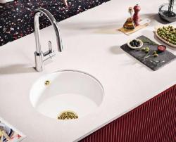 Ausmann Ceramic Ember Pia Cerâmica Redonda Branca de Instalação Superior e Inferior com Plugue Dourado 1208971461