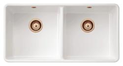 Ausmann Ceramic Mira Pia Dupla Cerâmica Branca - Embutida e Semi-embutida 890 x 456 mm com Plugues de Cobre 1208971472