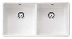 Ausmann Ceramic Mira Cerâmica Branca Pia Dupla - Embutida e Intermediária 890 x 456 mm com Tampões Brancos 1208971475