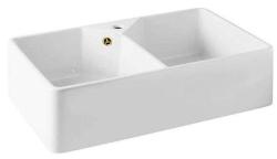 Ausmann Ceramic Mira Pia Cerâmica Branca Dupla - Embutida e Intermediária 793 x 450 mm com banco de furos de torneira e plugue dourado 1208971476
