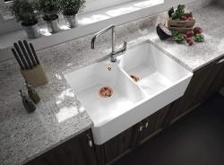 Ausmann Ceramic Mira Pia Cerâmica Branca Dupla - Embutida e Intermediária 793 x 450 mm com furo para torneira e plugue de cobre 1208971477