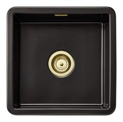 Ausmann Ceramic Ember Pia Quadrada de Cerâmica Preta de Montagem Superior e Inferior 40 x 40 cm com Plug Dourado 1208971486