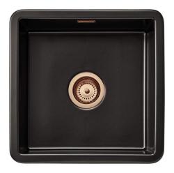 Ausmann Ceramic Ember Pia Cerâmica Quadrada Preta Embutida e de Superfície 40 x 40 cm com Plugue de Cobre 1208971487