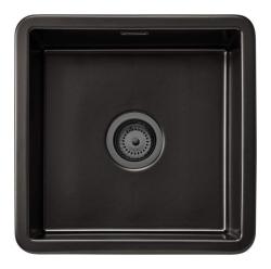 Ausmann Ceramic Ember Pia Quadrada de Cerâmica Preta Fosca Embutida e de Superfície 40 x 40 cm com plugue de metal tipo Gun 1208971488
