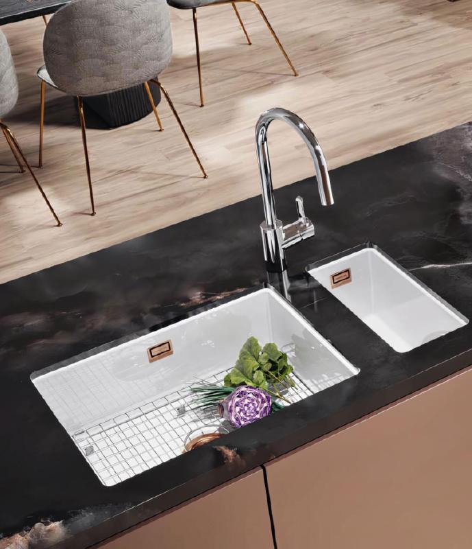 Ausmann Ceramic Ember Pia Cerâmica Branca Meia Embutida e Sob Medida 174 x 400 mm com Plug de Cobre 1208971502