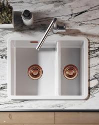 Ausmann Ceramic Ember Pia Cerâmica Branca de Uma e Meia Montagem Superior e Inferior 535 x 400 mm com Plugues de Cobre 1208971507