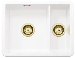 Ausmann Ceramic Ember Pia Cerâmica Branca de Uma e Meia Montagem Superior e Inferior 495 x 370 mm com Plugues Dourados 1208970736