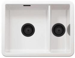Ausmann Ceramic Ember Pia Cerâmica Branca de Uma e Meia Bacia de Montagem Superior e Inferior 495 x 370 mm com Plugues Pretos 1208971516