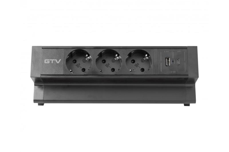 Tomada para móveis BASCO, 3xSHUKO, USB A+C, cabo 1,5 m, preto