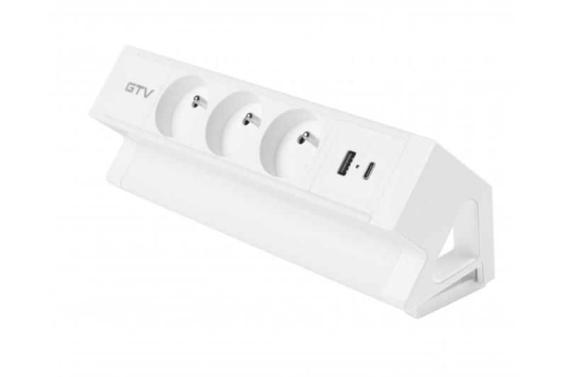 Tomada de móveis Basco, 3 x tomadas com aterramento, USB A+C, cabo de 1,5m, branco com montagem