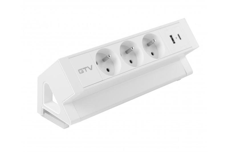 Tomada de móveis Basco, 3 x tomadas com aterramento, USB A+C, cabo de 1,5m, branco com montagem