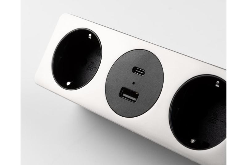 Tomada de móveis SOFITO, 2xSHUKO, USB A+C, cabo 1,5 m, aço inoxidável