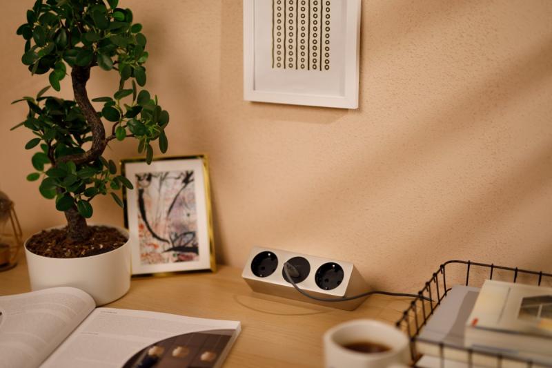 Tomada de móveis SOFITO, 2xSHUKO, USB A+C, cabo 1,5 m, aço inoxidável