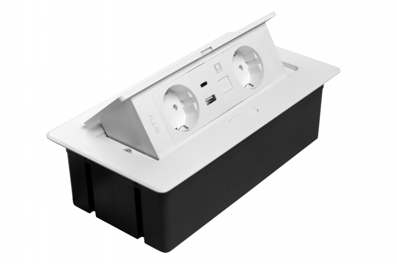 Tomada de móveis MULTISOFT, 2xSCHUKO, USB A+C, RJ45, cabo 1,5 m, branco