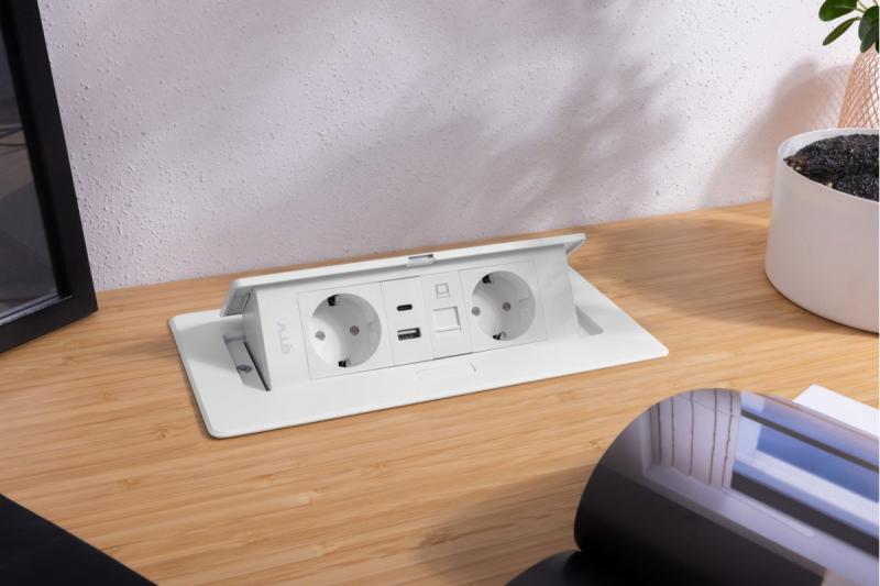 Tomada de móveis MULTISOFT, 2xSCHUKO, USB A+C, RJ45, cabo 1,5 m, branco