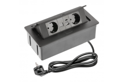 Tomada de mobília MULTISOFT, 2xSHUKO, USB A+C, RJ45, cabo 1,5 m, preto