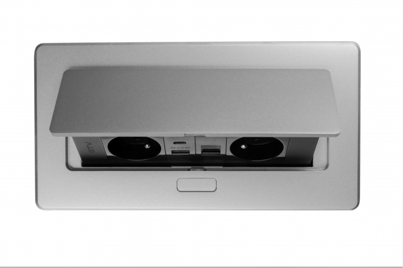 Tomada para móveis MULTISOFT, 2xSCHUKO, USB A+C, RJ45, cabo 1,5 m, alumínio